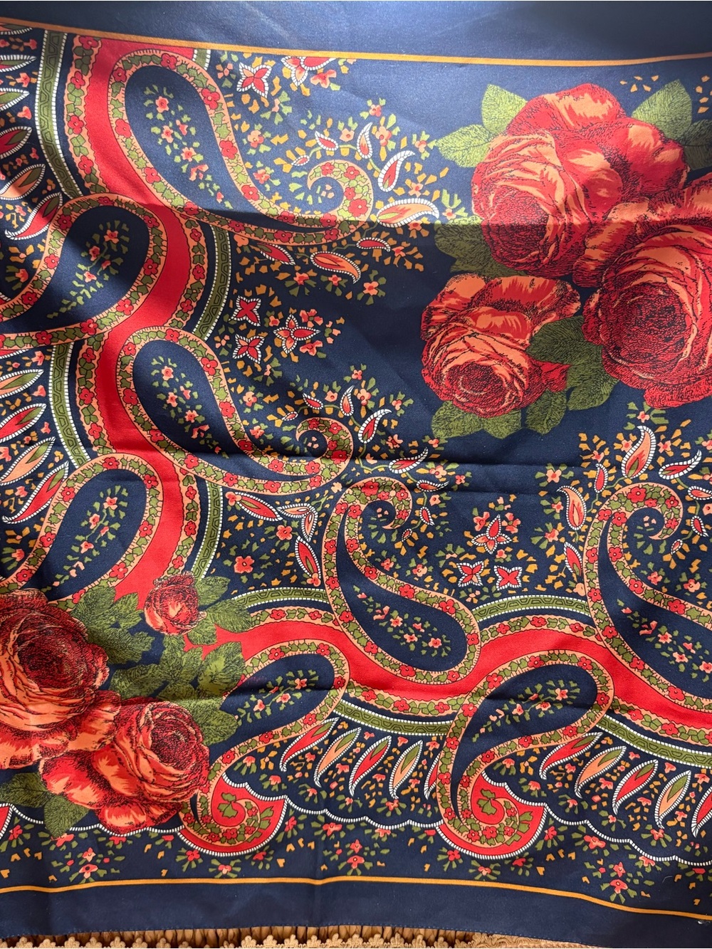 Navy Red Rose Paisley Square Scarf Floral Boho Romantic Maximalist